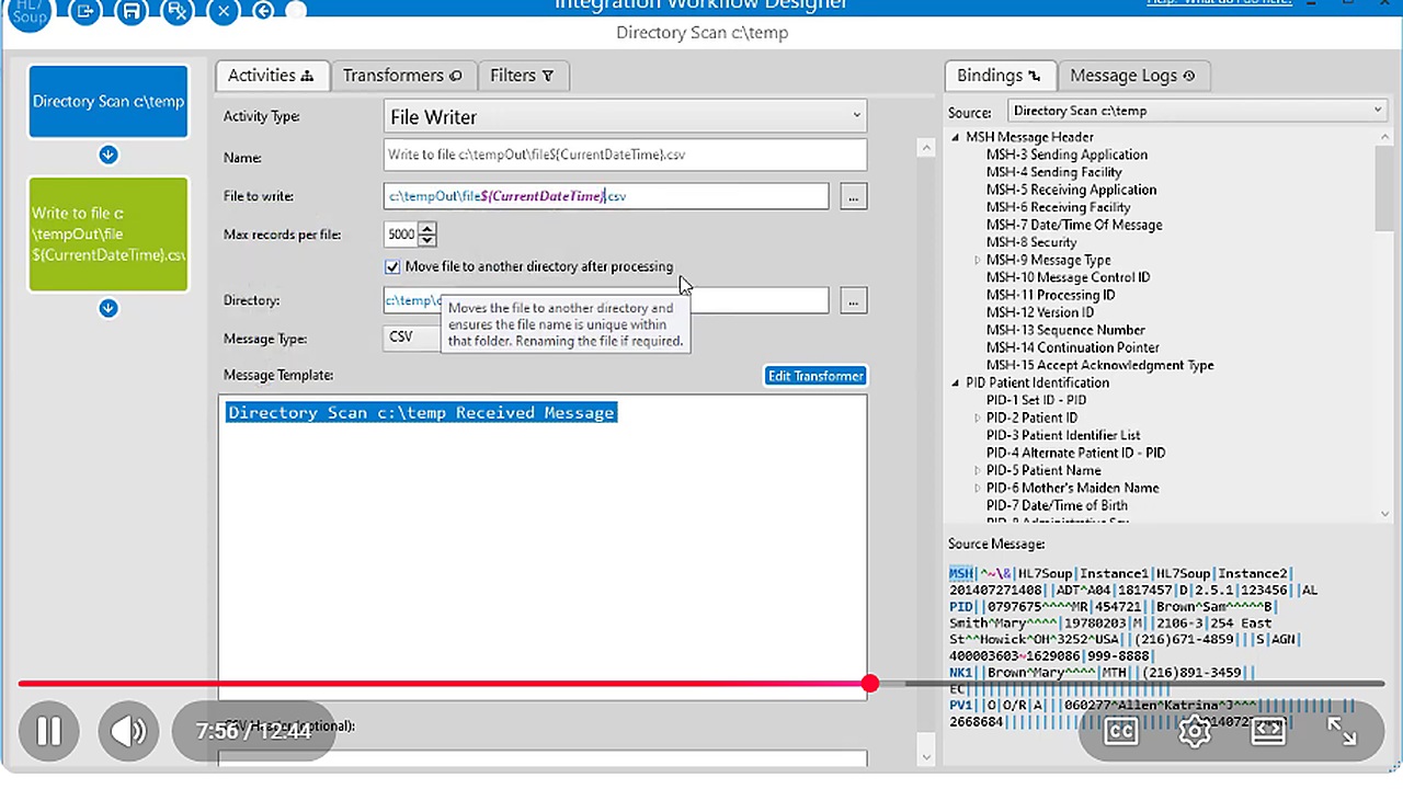 Insert Variable menu used to add date and workflow values to an output file name.